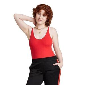 Wild Fable Red & White Trim Striped Tank Top Cheeky Bodysuit -- Plus Size 2X